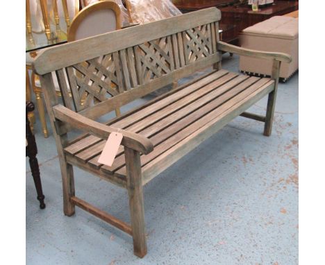 GARDEN BENCH, teak in a blue wash finish, 89cm H x 154cm x 47cm. 