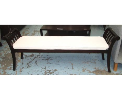 BENCH, hardwood on square supports with cushion, 161cm L.