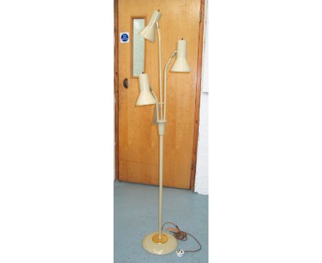 STANDARD LAMP, 1950s American in beige painted metal with brass fittings, 162cm H.
