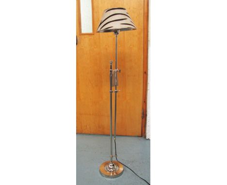 STANDARD LAMP, in chromed metal with shade, extending, 140cm H.