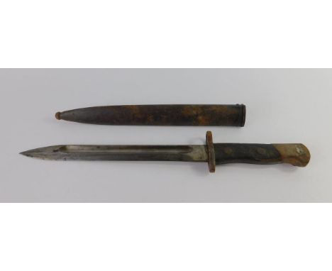 A WWI Ottoman mauser bayonet, with scabbard, 37cm long.