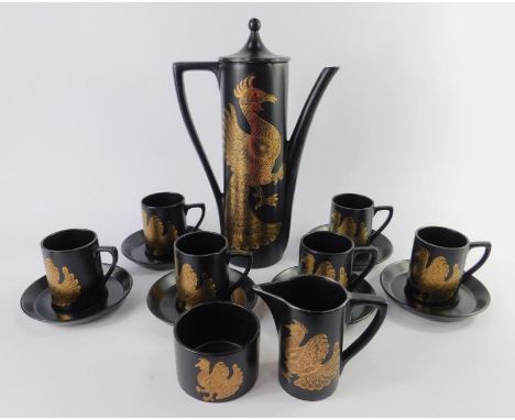 A Portmeirion pottery part coffee service, decorated in the Phoenix pattern, comprising coffee pot, cream jug, sugar bowl, si