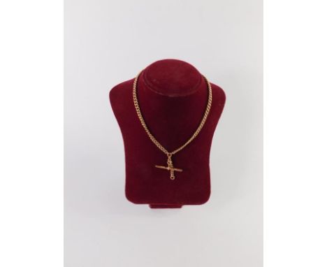 A 9ct gold curb link Albert chain, with two snap clasps and T-bar as fitted, 33.0g.