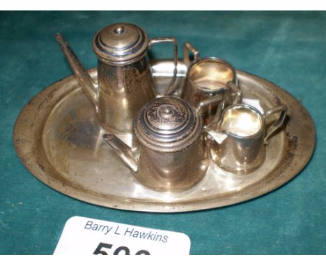 MINIATURE SILVER TEA/COFFEE SERVICE AND TRAY, BIRMINGHAM 1923, 71 GRM