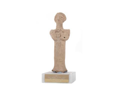 BABYLONIAN TERRACOTTA STATUETTE OF THE GOD EA (THE GREAT INTELLECT),circa 2000 B.C., excavated in Iraq, 13.5cm high, presente