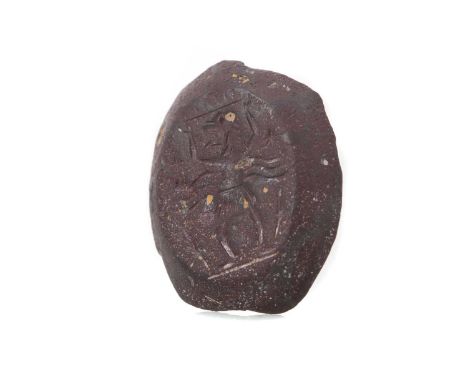 ANCIENT GNOSTIC INTAGLIO PROTECTION AMULET,reverse impressed with two deities, Harpocrates sat upon a lotus and the other a b