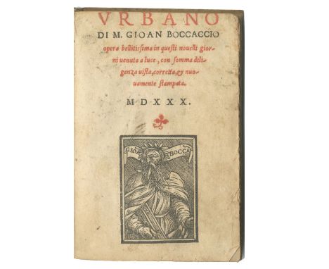 BOCCACCIO (GIOVANNI)Urbano,  title printed in red and black with woodcut portrait of the author, title shaved touching first 