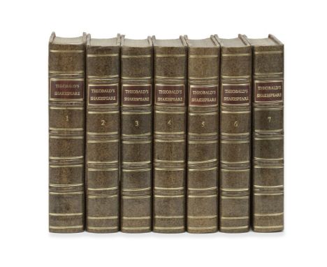 SHAKESPEARE (WILLIAM)The Works... with notes... by Mr. Theobald, 7 vol.,  engraved portrait, half-titles to volumes 2-7 (all 