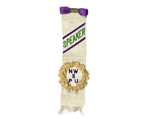 WSPU INSIGNIASpeaker's ribbon,  woven in purple, green and white with the word 'Speaker' and the letters 'NWSPU' encircled by