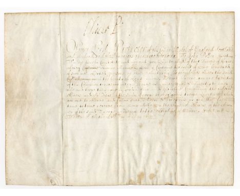 CROMWELL (OLIVER)Commission signed as Lord Protector ('Oliver P.' at head), appointing John Pollen to the position of Quarter