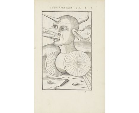 VEGETIUS RENATUS (FLAVIUS)De re militari libri quatuor,  full-page woodcut portrait of the author on verso, some repairs to t