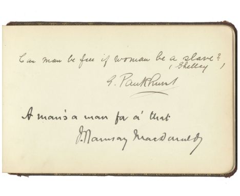 PANKHURST (EMMELINE)Autograph album containing the signatures of Emmeline Pankhurst ('Can man be free if woman be a slave?/ (