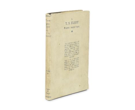 ELIOT (T.S.)Poems 1909-1925, FIRST EDITION,  some foxing, paper flaw/tear at edge of Contents leaf, publisher's dark blue clo