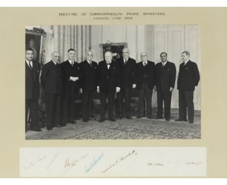 CHURCHILL (WINSTON)Photograph of the 'Meeting of Commonwealth Prime Ministers. London, June 1953', SIGNED BY CHURCHILL, NEHRU