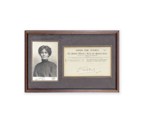 PANKHURST (EMMELINE)Signature ('E. Pankhurst') in ink, on the letterhead of the Women's Social and Political Union, 120 x 195