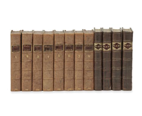 SHAKESPEARE (WILLIAM)The Works, 8 vol.,  engraved frontispiece to each play, a few leaves cropped at top, contemporary mottle