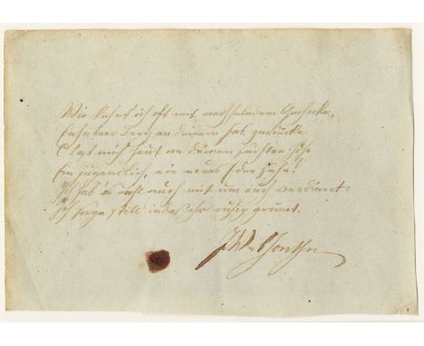 GOETHE (JOHANN WOLFGANG VON)Autograph sentiment signed ('J.W.v. Goethe'), the second stanza of the poem 'Ilmenau', comprising