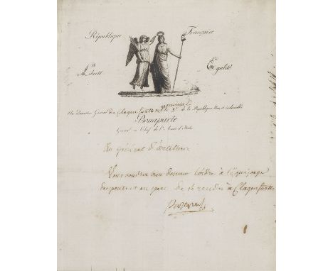 NAPOLEON BONAPARTEOrder signed ('Bonaparte'), as Général en Chef de L'Armée d'Italie, to the general of artillery, ordering h