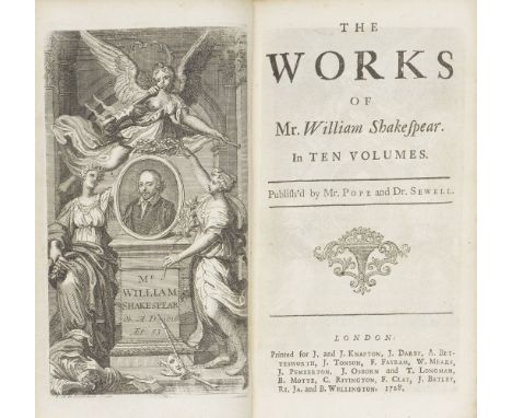 SHAKESPEARE (WILLIAM)The Works... Publish'd by Mr. Pope and Dr. Sewell, 9 vol.,  engraved frontispiece, portrait and 43 plate