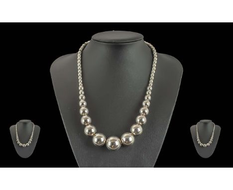 A Superior Quality Pleasing Design Sterling Silver Graduated Baubles Necklace - Boxed. With Excellent Quality Clasp. Weight 8