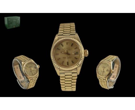 Rolex - Ladies President 18ct Gold Oyster Perpetual Date-Just Chronometer Wrist Watch. Cal 2035. Serial Number 8204437, Date 