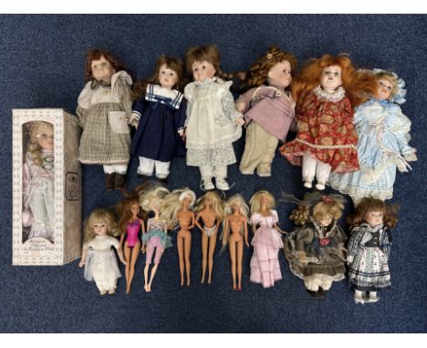 Collection of Ten Bisque Headed Dolls, together with six 1980s Barbies.