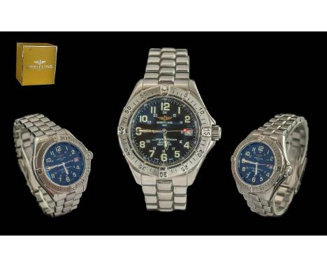 Breitling 1884 Gents Steel Super Ocean Divers Automatic Chronometer Wrist Watch - Model No 471586. Features, Blue Dial, Water
