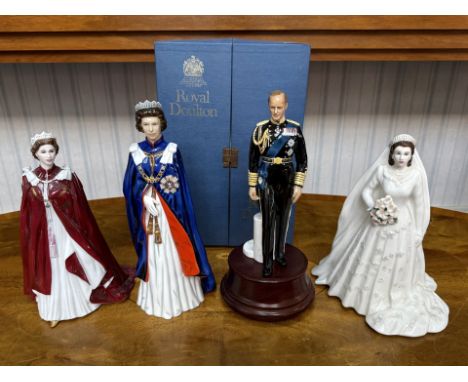 Royal Family Figures, comprising Royal Doulton HRH Duke of Edinburgh HN2886, with box and stand, Royal Doulton Queen's 30th A
