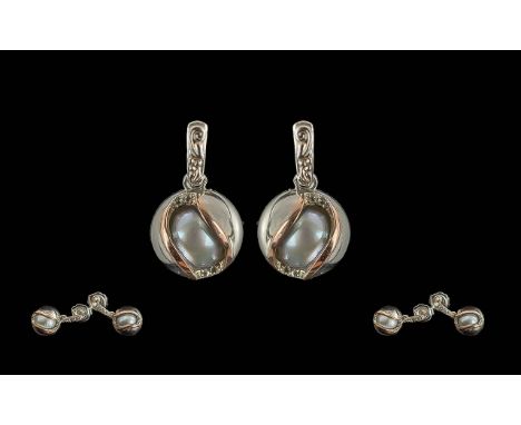 Ladies Clogau Sterling Silver & Pearl Drop Earrings. Hallmarked for Silver & Clogau. Approx length 2 cms. With Clogau Box. 