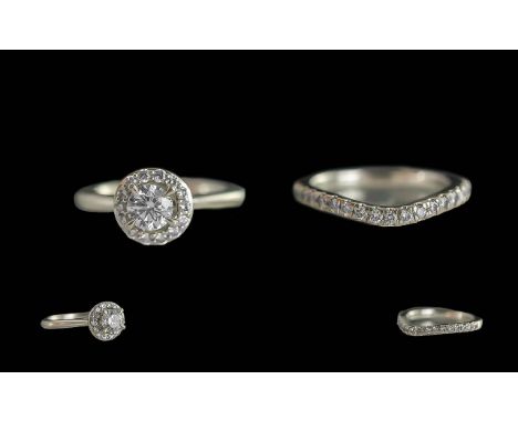 Ladies 18ct White Gold Diamond Set Wedding and Engagement Rings, Both Hallmark for 750 - 18ct. Well Matched Diamonds of Good 