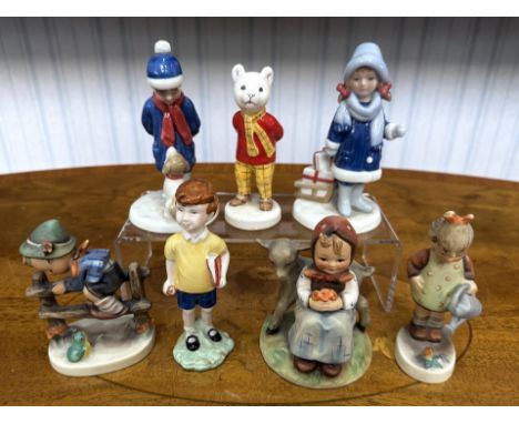 Two Beswick Figures, Rupert Bear and Christopher Robin, together with three Hummel figures, Good Friends -  Girl with Lamb No