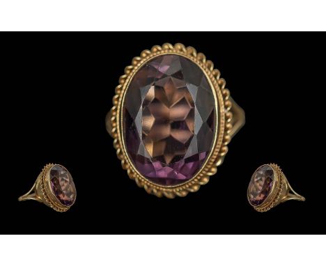 Ladies Attractive 9ct Gold Single Stone Amethyst Set Ring. Full Hallmark to Interior of Shank. The Ladies Faceted Amethyst of