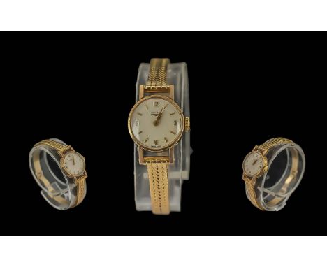 Longines Ladies 14ct Gold Mechanical Wrist Watch - Circa 1960's. Watch Strap Marked 585 (14ct) Watch Case 9ct. Case, Dial, St