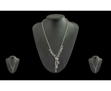 Ladies Clogau Sterling Silver Necklace with Shell & Beads Drop, From the ' Gold of Royalty ' Range, With Outer and Inner Hall