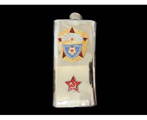 Russian Hip Flask, with insignia to front.