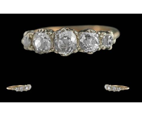 Victorian Period 1837 - 1901 Ladies 18ct Gold 5 Stone Diamond Set Ring, Marked 18ct to Interior of Shank, The Well Matched Se