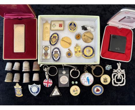 Bag of Mixed Collectables. Includes Royal British Legion etc Pin, Thimbles, Ronson Boxed Lighter, Corona Extra 2000 Electroni