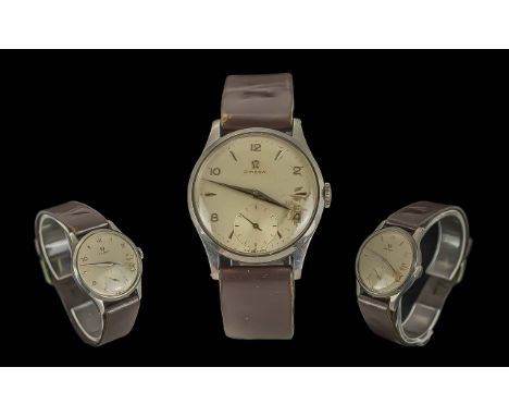 Omega Gents Steel Cased Mechanical Wrist Watch. c.1950's. Working Order. Features Silver Markers, Subsidiary Dial, All Origin