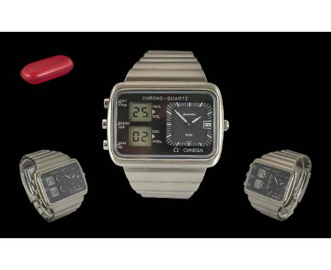 Omega Seamaster CAL 1611, Chrono Quartz digital stainless steel wrist watch, circa 1976 with service history.  Features multi