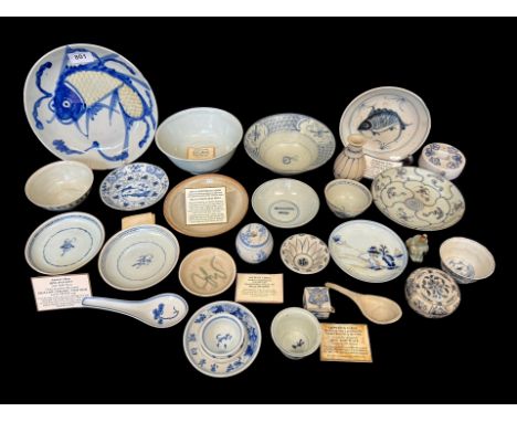 Collection of Oriental China, comprising a Qing Dynasty Shallow Ceramic 'Fish' Dish, from the cargo of the wreck of the Tek S