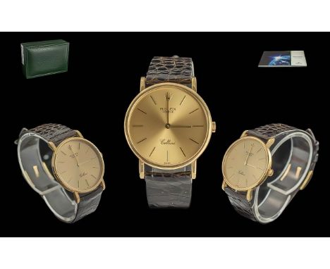 **NOT AUTOMATIC**  Rolex Cellini Gents 18ct Gold Cased Manual Wind Wrist Watch - With Attached Original Rolex Signed/Logo Wat