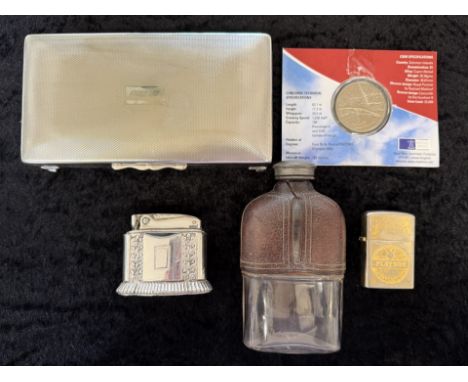 Bag of Mixed Collectables. Includes Cigarette Box, Lighters, Whisky Decanter, Royal Mint Coin etc. Please See Photos. 