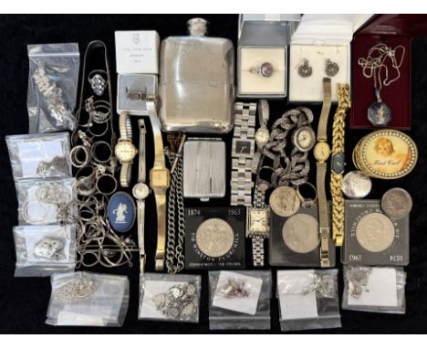 Bag of Mixed Collectables, Includes Silver & Costume Jewellery, Coins etc. 