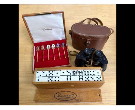 Small Box of Collectibles, comprising a boxed set of continental tea spoons, with enamelled butterfly decoration, a vintage b