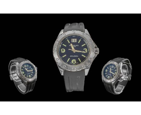 Raymond Weil - Geneve Gents Large Size Stainless Steel Case Quartz Wrist Watch. Features Black Hard Rubber Leather Watch Stra