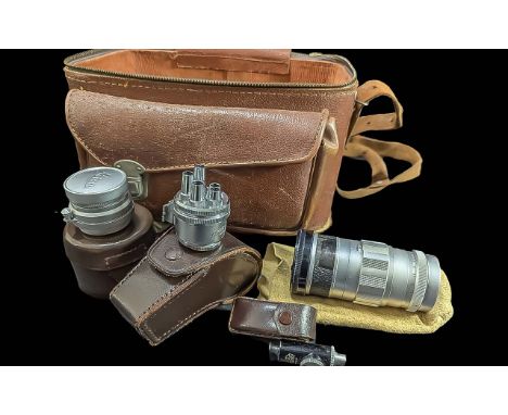 1950's Large Tan Leather Camera Case, for cameras and accessories, including Leica Lens Light Meters, etc.  All in good condi