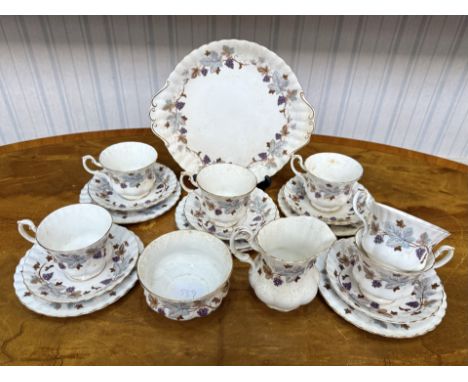 Royal Albert Part Tea Set - 'Lorraine' Pattern. Comprising Cups, Saucers, Side Plates, Milk Jug, Sugar Bowl, Cake Plate. Appr