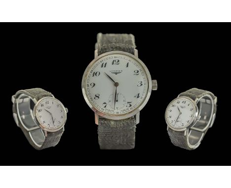 Longines Gents Manual Wind Mechanical Steel Cased Wrist Watch, Case No 519331. c.1960's. Features White Dial, Subsidiary Dial