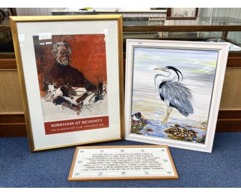 Original Oil Painting of A Heron - Larking In The Shallows 35" x 27.5". Together with a Kirkham at 70 Glasgow art club Novemb