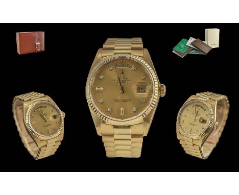 Rolex - Oyster Perpetual Day/Date President Gents 18ct Gold Chronometer Wristwatch, model No. M18038, serial No. 6339277.  Fe